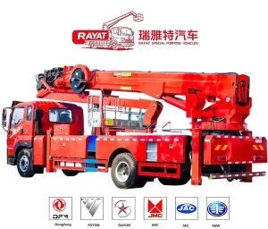 Fabricante chino Rayat FAW Chasis Jk6 Vehículo de trabajo aéreo de alta-baja 50m Plataforma de trabajo aéreo con brazo recto de seis secciones y pasarela de aluminio, nivelación automática