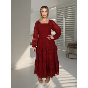 OEM Custom Square Neck Long-Sleeve Dress: Timeless Elegance for Discerning Women Manufacturers, Factory
