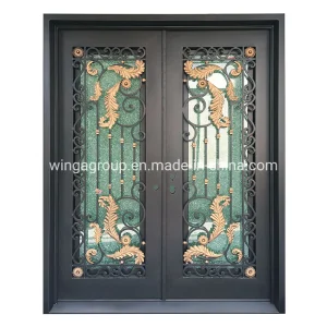 Square Custom Exterior Double Wrought Iron Steel Security Glass Door