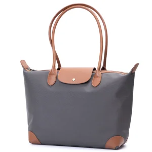 Large Capacity Nylon Cow Leather Handbag Handle Soft Shoulder Zippered Closure Gift Tote Bag