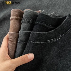 Vintage Acid Washed T-Shirt For Men Custom Logo Distressed Heavyweight 100% Cotton Blank Oversized Casual Style Knitted Fabric