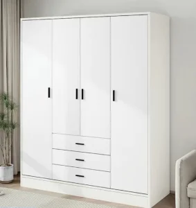 Wooden Wardrobe Custom Size Glass Door Folding Closet