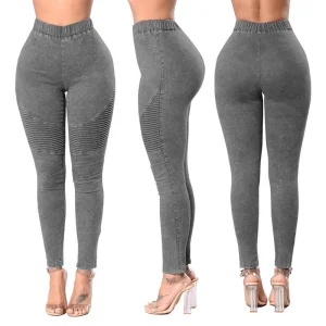 Calças jeans skinny femininas de cintura alta
