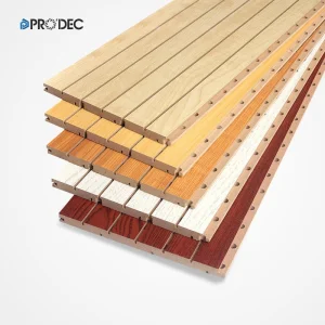 Modern Interior Fireproof Building Material Sound Absorbing Wall Decorative Board Soundproof Polyester Fiber Grooved Wooden Acoustic Panel
