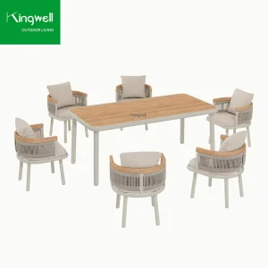 Customized Kingwell Balcony Bistro Furniture Aluminum Rope Outdoor Garden Table Set