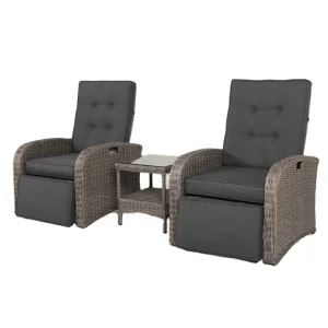 Joyeleisure 3pcs Alu Recliner Chair and Table Outdoor Bistro Set Garden Rattan Furniture