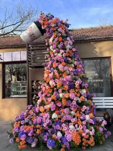 Elegant Faux Rose Waterfall Art Installation