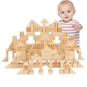 Children's Educational Building Blocks 162-Piece Natural Wood City Theme