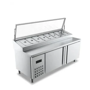 Restaurant Kitchen Salad Display Bar Counter Top Three Door Cold Salad Bar Fridge