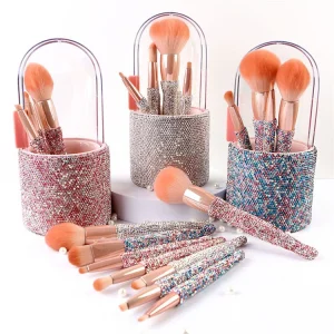 8PCS Make up Brushes Glitter Custom Luxury Bling Rhinestone Makeup Brushes Set Private Label with Holder