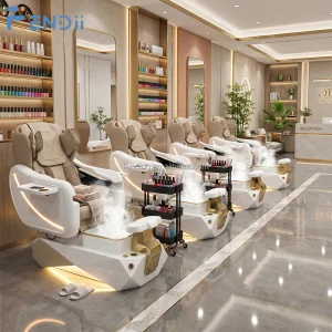 Nail Salon Equipment High End Pedicure Chair with Back Massage and Glass Foot Spa Basin
