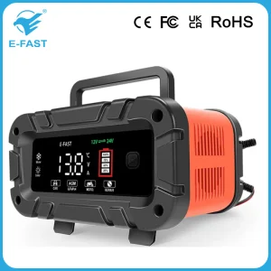 Portable 24V 5A 7-Stage Lead Acid AGM LiFePO4 Motorcycle Car Battery Charger 12V 10A Smart LCD Display Automatic Charger