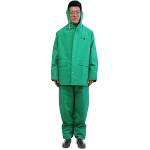 Green PVC Polyester PVC Rainsuit Custom Logo Waterproof Flame Retardant Oil Chemical Resistant Raincoat