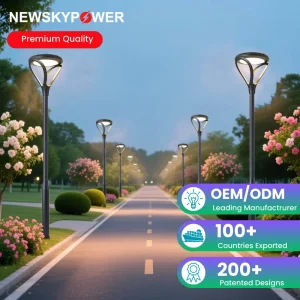 Die Casting Aluminum 3600lm Integrated Solar Garden Light Post Top Lamp for Courtyard