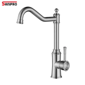 Sanipro Factory Direct Supply Bridge Single Lever Kitchen Mixer Sink Water Tap Antique Luxury Stainless Steel Faucets