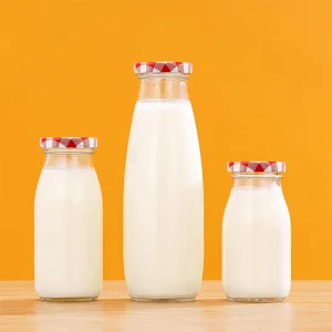 Disposable Milk Glass Bottle 200ml 250ml 500ml 1000ml Lightweight Milk Glass Bottle for Fruit Juice Water Sports Drink with Lid