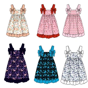 Toddler Girl Floral &amp; Butterfly Print Dress, Bow Strap Sleeveless Summer Sundress