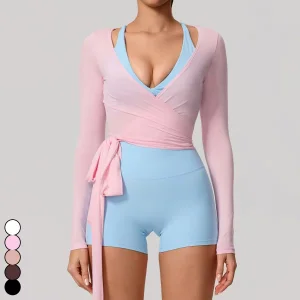 Womens Clothing Leisurewear Gym Fitness Slim Fit Yoga Tops Long Sleeve Buttery Waist Wrap For Women Pilates Clothes Sportswear