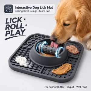 Interactive Dog Lick Mat With Rolling Bowl