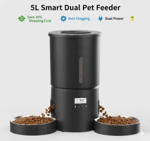 Automatic Smart Pet Food Dispenser Dual Power Cat Feeder Bowls 10s Voice Record Flexible Schedule Timer for Dogs and Cats