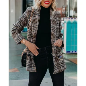 Xiuyu Wholesale Office Wear Woven Classic Plaid Casual Suit Blazer for Business Women