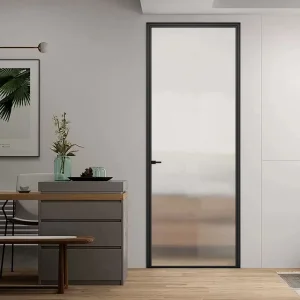 Aluminum Pocket Door Frosted Glass Slim Frame Space Saving for Aluminum Washroom Doors