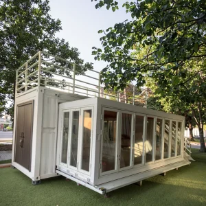 Landmae Homes 20-Foot Prefab Shipping Container House Expandable Steel Modular Cabin Slide-Out Feature Shop Commercial Use Malls