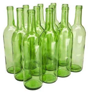 750ml Green Glass Bordeaux Wine Bottle 63mm Flat Bottom Cork Finish