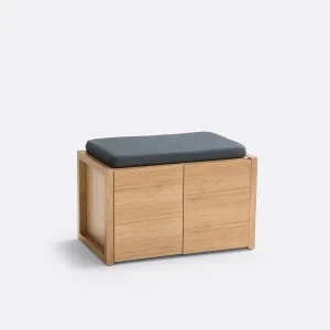 Wooden Entryway Storage Shoe Bench with Cushioned Seat and Double Doors