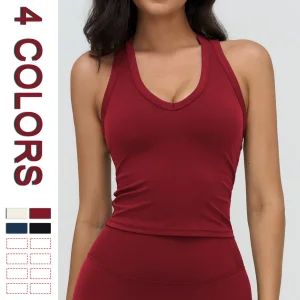 Women Fitness Vest V Neck Racerback Sports Bra Top Breathable Running Yoga Tank