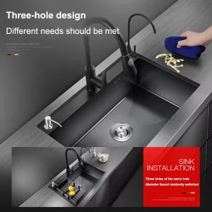 Whole Set 304 Stainless Steel Multi-Functional Kitchen Sink Big Single Bowl with Single Handle Pull Down Sink Kitchen Faucet