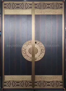 Asia Villa Glass Copper Bronze Entry Doors Dust-Proof Mosquito Nets Screen Doors