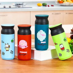 420ml Portable Double Wall Glass Water Bottle Insulated Glass Mug Cartoon Student Drinking Bottle Travel Custom Water Cup Tumbler