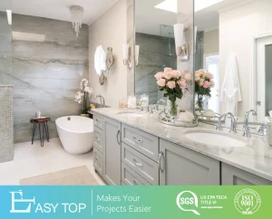 High Quality Matte PVC Good Finish Bathroom Bath Vanity with Mirror with Double Sink and Mirror