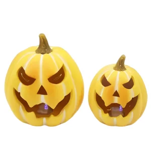 Wholesale Ceramic Pumpkin with Skull Hollow Face in yellow color – Halloween Ceramic Figurine HDFS8124 Factory, Factories