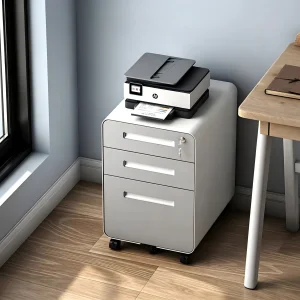 Steel Round Corner File Cabinet 3 Drawers Metal Mobile Pedestal Metal Mobile Filing Cabinet Under Desk Mobile Filing Cabinet