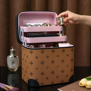 Medium Capacity Eco-Friendly Portable Multi-Layer Makeup Bag with Soft Handle and Zipper Closure for Women