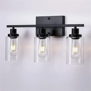 Modern Clear Glass Black Wall Lamps Vanity Mirror with LED Light Bathroom Light Vanity Light