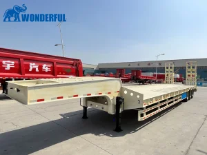 Triple Axle Sinotruck 90ton Capacity Width Ramps Dovetail Leveling Valve Flatbed Uhaul Double Drop Valve Vintage Unloading Low Loader Lowboy Semi Trailer
