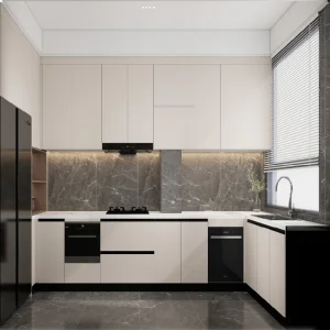 Creamy-White PVC Kitchen Unit with Glass Door Wall Cabinet