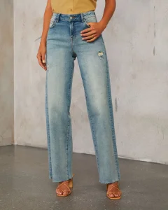 Calça Jeans Larga Feminina Cintura Alta