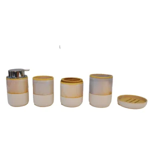 Wholesale Warm Yellow Gradient Speckled Stoneware 5-Piece Bathroom Accessory Set Suppliers, Products