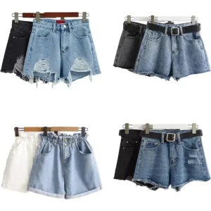 Shorts de Jeans de Cintura Alta para Mulheres Ripped