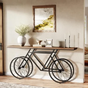 Bicycle Metal Base Long Console Table for Living Room Entryway