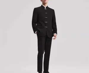 New Chinese Style Men Suits Groom Wedding Attire Mandarin Collar Tangzhuang Jacket Business Formal Suits