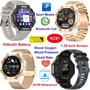 Fashion design China manufacture 3ATM waterproof smart bluetooth watch with heart rate blood oxygen blood pressure monitor for senior healthcare monitoring KC91