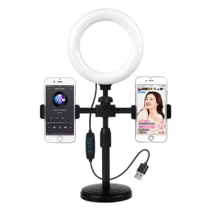 Tiktok 6 Inch Mini Ring Light With Clip Clamp Mount Dual Mobile Phone Live Broadcast Stand Desktop Phone Holder For Iphone