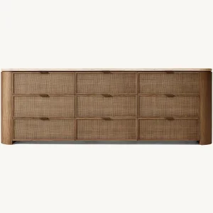 Wood Rattan 9 Drawers Dresser Modern Chest Of Drawers Storage Dressers Organizer