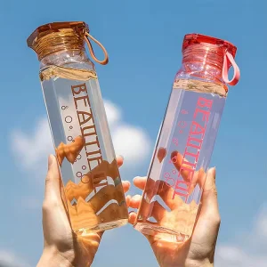 Diamond-Shaped Water Cup Portable Students Conveniently Glass Perswater Bottle Nalized Transparent Printed Logo with Cover