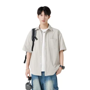 Men's Stand Collar Breathable Loose Summer Short-sleeve Shirt for Casual Wear in Summer a Comfortable Stylish Option for Men